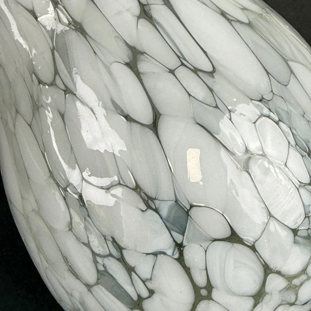 Art Glass Vase White speckled beans Mottled Hand Blown 8